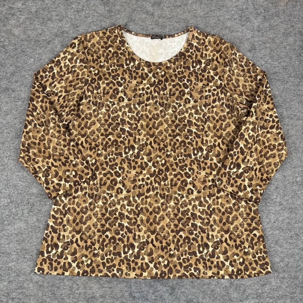 J McLaughlin Catalina Cloth Blouse 3/4 Sleeve Leopard Print Nylon Womens XL